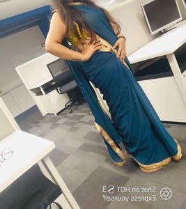 Teal Saree With Unstitched Blouse