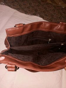 Brown Faux Leather Handbag, Medium Size, With Multiple Pockets