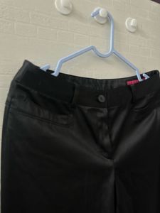 Jet Black Satin Straight Fit Trouser Pant