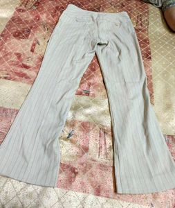 Classic Beige Pinstripe Bootcut Formal Trousers