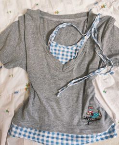 Korean cute top, Gray Layered Look To