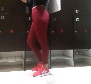 Red Textured Leggings