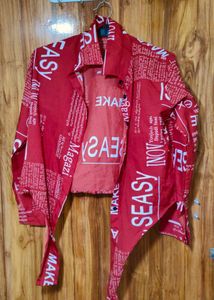 Red Patterned Crop Top/ knot top