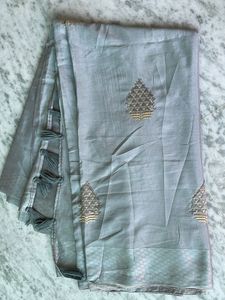 Elegant Grey Embroidered saree