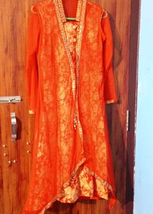 Orange Jacket Frock Suit For Girls