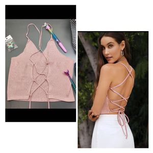 Pink Lace Crisa Cross Top
