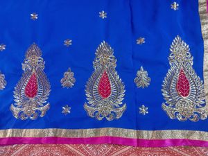 Blue Designed Georgette Silk Saree With Blouse Piece.
