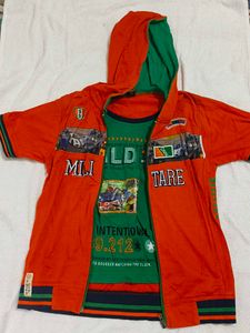 Boys Orange Hooded T-Shirt & Tee Set