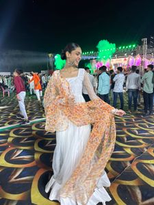 White Full Length Ethnic Gown With Organza Chunni