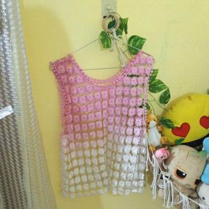 Pink & White Ombre Crochet Tank
