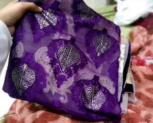 Purple Embroidered Chiffon Fabric
