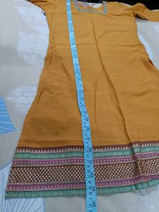 Stiched Mustard Kurti with Maroon Dupatta