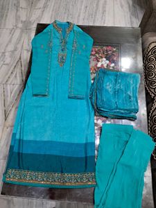 Teal Embroidered Kurta Set