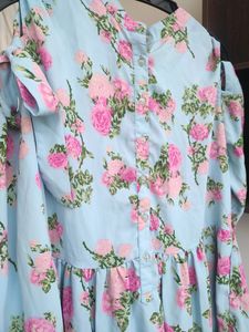 Floral Crepe A-line Cold-shoulder Dress with