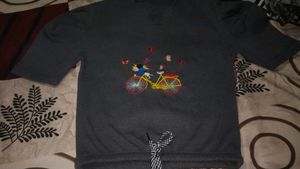 Gray Embroidered Bike T-Shirt