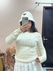 Boat neck Cream Knit Sweater.