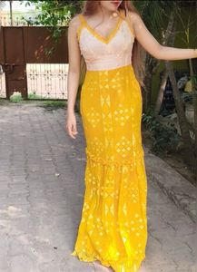 FOXIEDOXTwo-tone Crochet Maxi Gown In Yellow/ivory