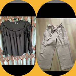 Ruffled Blouse & Wide Leg Light Lavender Pants Set