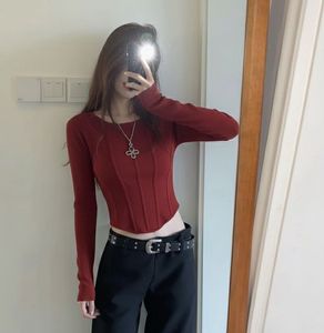 Dark Red Full sleeve Crop Top