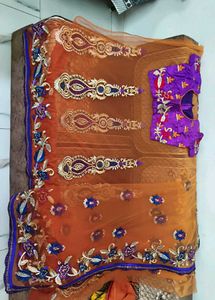 combo Purple Embroidered Blouse with saree and yel