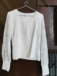 White Lace Sleeve Top