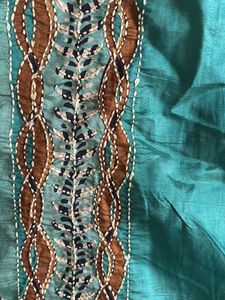 Tussar Silk Green And Cream Saree