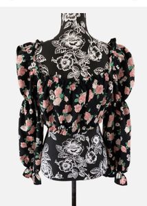 Black Ruffled Floral Top
