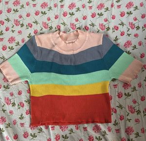 Rainbow Striped Knit Top