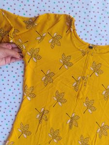 Yellow Leaf Print Kurti