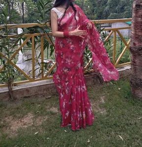Floral Print Organza Saree