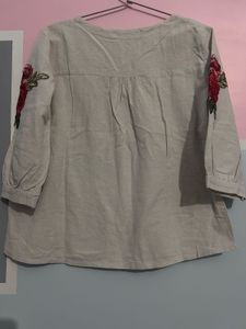 Off White Top With Floral Patchwork
