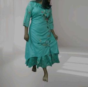 Aqua Floral Embroidered Dress