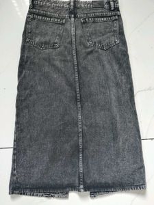 Denim Midi Skirt with Slit