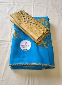 Elegant Cyan & Gold Saree
