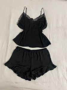 Black Lace Lingerie Set fits S/M(soft Satin )