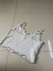 Y2K Korean Cotton On Women&#39;s White and Yellow Crop