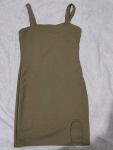 Olive Ribbed Mini Dress
