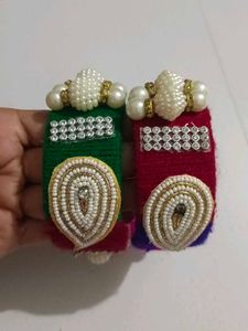 Handmade Woolen Bangle,4 Kanch Ke Aur 1pair Metal