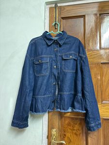 Denim Jacket with Ruffle Hem