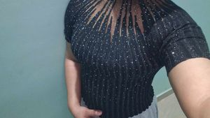 Black Glittery Crop Top