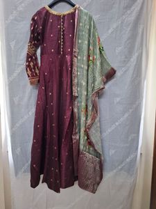 Elegant Maroon Anarkali Gown Set
