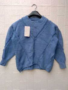 New With Tag Korean ruffled Stylish Blue Knit Swea