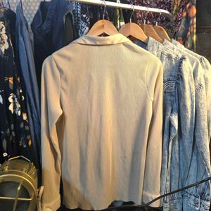 Ribbed Button-Down Top