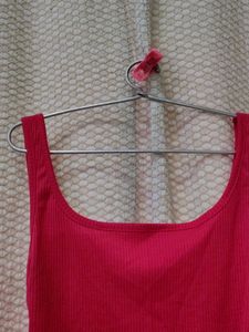 Ribbed Hot Pink Tank Top With Ruched Sides