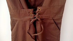 Brown Lace-Up Cotton Jumpsuit with Pockets