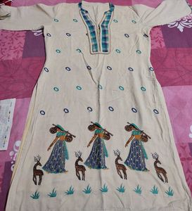 Cream Color And Green Kurta Set With Embroidery