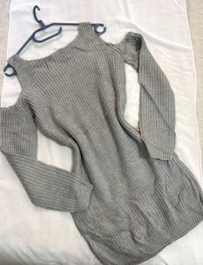 🎁Buy1 Get1 Free Gray Distressed Shoulder Dress