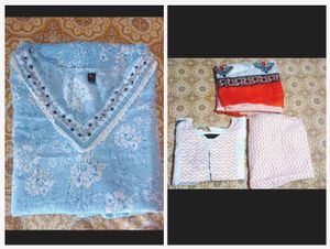 2 Pure Cotton Kurti Set With New Saree