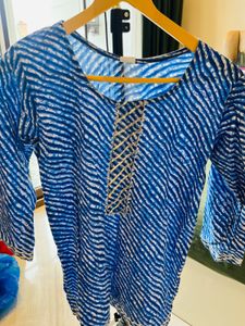 Blue Leheriya Print Kurta