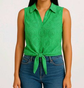 "Mint Breeze" Sheer Lace Tie-Front Top